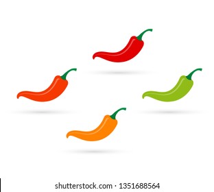 Mexican Jalapeno Hot Chili Pepper. Colors Hot Chili Peppers Set. Vector Stock Illustration.