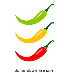 Mexican jalapeno hot chili pepper vector icon on white background. Colors hot chili peppers set.