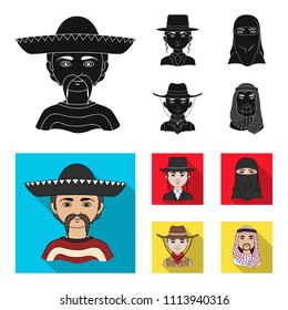 A mexican, a jew, a woman from the middle east, an american. The human race set collection icons in black, flat style vector symbol stock illustration web.