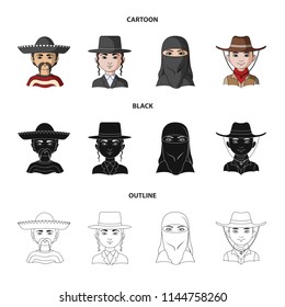 A mexican, a jew, a woman from the middle east, an american. The human race set collection icons in cartoon,black,outline style vector symbol stock illustration web.
