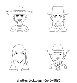 A mexican, a jew, a woman from the middle east, an american. The human race set collection icons in outline style vector symbol stock illustration web.