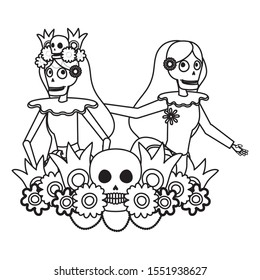 mexican katrinas skulls dancing characters vector illustration design