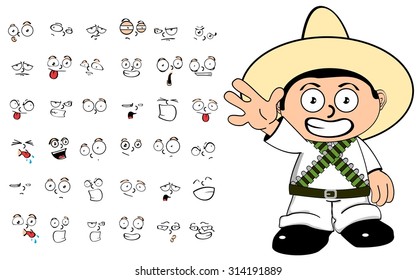 mexican kid cartoon expressions set in vector format very easy to edit