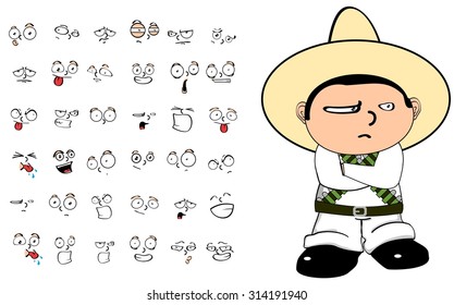 mexican kid cartoon expressions set in vector format very easy to edit
