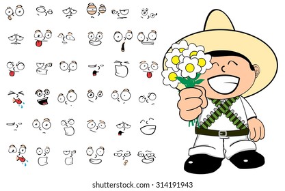 mexican kid cartoon expressions set in vector format very easy to edit