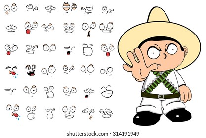 mexican kid cartoon expressions set in vector format very easy to edit