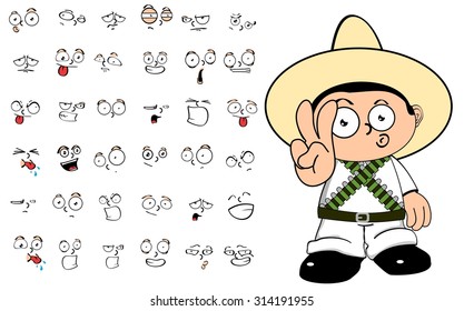 mexican kid cartoon expressions set in vector format very easy to edit