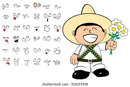 mexican kid cartoon expressions set in vector format very easy to edit