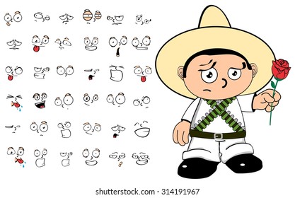mexican kid cartoon expressions set in vector format very easy to edit