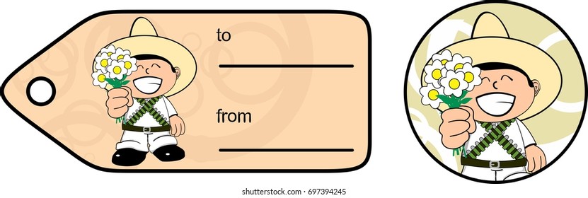 mexican kid cartoon independence gift card sticker in vector format very easy to edit