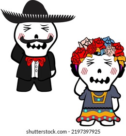 mexican kid skull cartoon couple set illustration in vector format