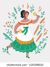 Mexican lady dancer in traditional costume. Dancing woman in Mexico. Vector cartoon illustration of in modern concept