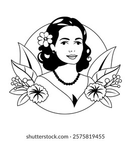 Mexican lady illustration in glyph style 
