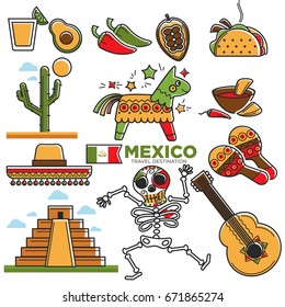 Mexican lifestyle template in traditional attributes colorful set
