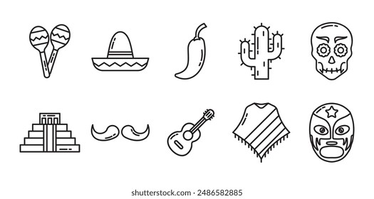 Mexican Line Icon Set Collection