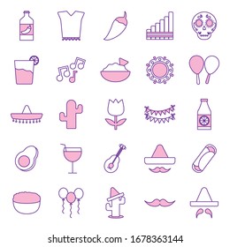 Mexican line style icon set design, Mexico culture tourism landmark latin and party theme Vector illustration