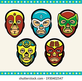 Mexican Lucha Libre Wrestling Masks. Vector Illustration.