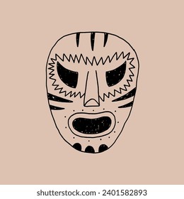 Mexican Luchador Wrestler Folk Mask. Minimal Hand Drawn Line Graphic. Modern Stylized Vector Illustration