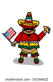 Mexican male with taco and USA flag