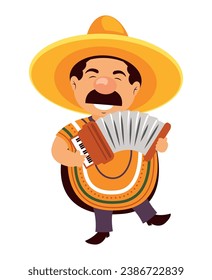 mexican man with accordion vector isolated
