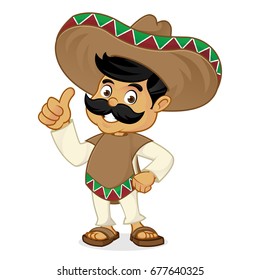 Mexican man cartoon giving thumbs up isolated in white background