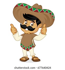 Mexican man cartoon giving thumbs up isolated in white background