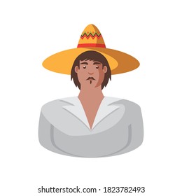 Mexican man cartoon with hat and mustache design, Mexico culture theme Vector illustration