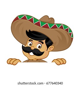 Mexican man cartoon  holding blank sign isolated in white background