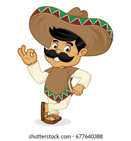 Mexican man cartoon leaning isolated in white background