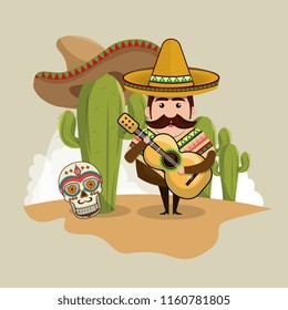 mexican man character with culture icons