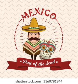 mexican man character with culture icons