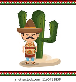 mexican man character with culture icons