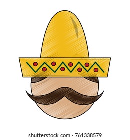 mexican man face with hat and mustache portrait