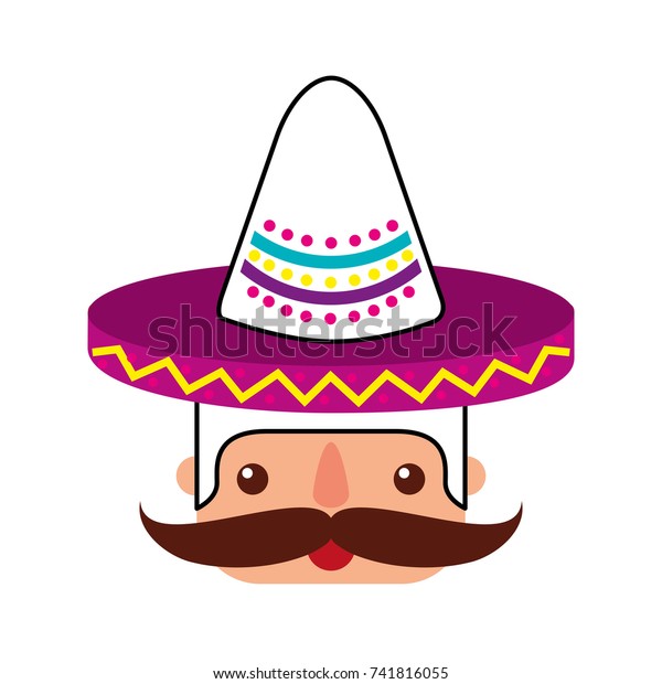 Mexican Man Face Hat Mustache Portrait Stock Vector (Royalty Free ...