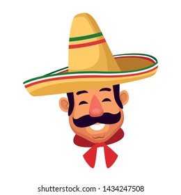 mexican man face with moustache and mexican hat vector illustration graphic design