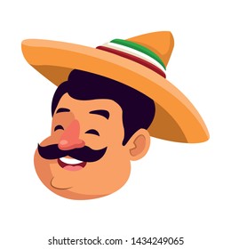 mexican man face with moustache and mexican hat vector illustration graphic design