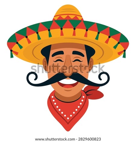 Mexican man face with moustache and Mexican hat vector illustration graphic design suitable for culture festival and traditional themes