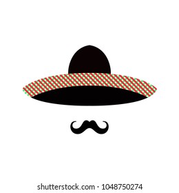 Mexican man face with sombrero and mustache. Vector illustration.