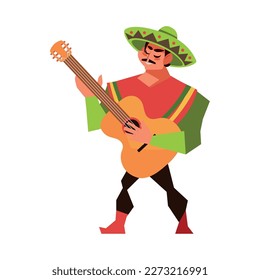 mexican man with guitar icon isolated