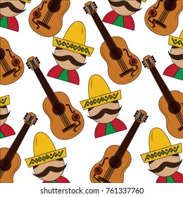 mexican man and guitar tradition seamless pattern image