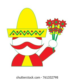 mexican man with hat and mustache holding bunch flower