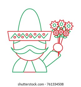 mexican man with hat and mustache holding bunch flower