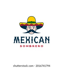 Mexican man with Hat Sombrero, Mexican food, Mexican cuisine restaurant Vintage Label Logo Design