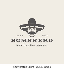 Mexican man with Hat Sombrero, Mexican food, Mexican cuisine restaurant Vintage Label Logo Design