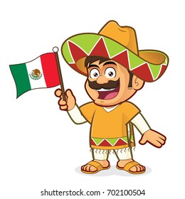 Mexican man holding a mexican flag