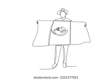 A Mexican man holding a flag. Independencia de Mexico one-line drawing