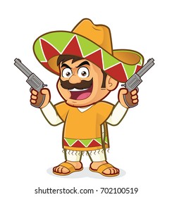 Mexican man holding two guns