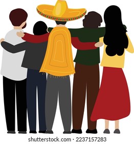 Mexican man hugging with friends (amigos)