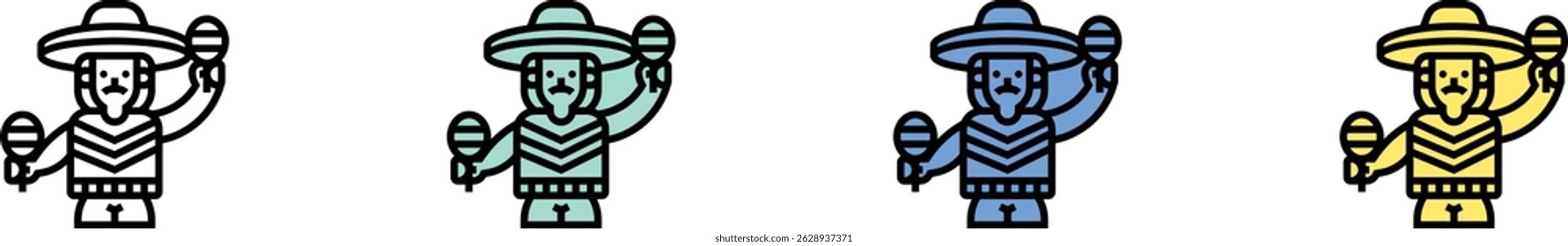 mexican man icon. Outline, Green, Blue and Yellow Style Design Isolated On White Background