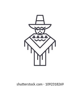 Mexican man linear icon concept. Mexican man line vector sign, symbol, illustration.
